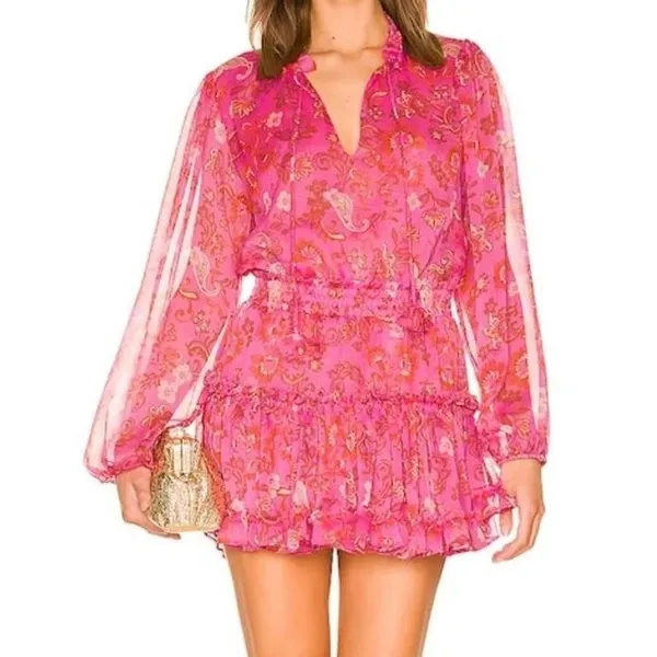 MISA Los Angeles Lorena Mini Dress Careyes Floral Print Size Medium - Image 13