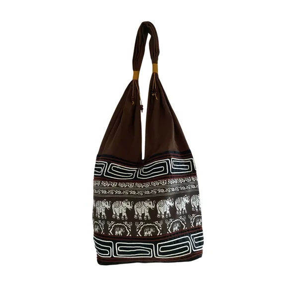 Elephant Print Boho Hobo Shoulder Bag Brown Tribal Ethnic Tote Purse Women - Image 5