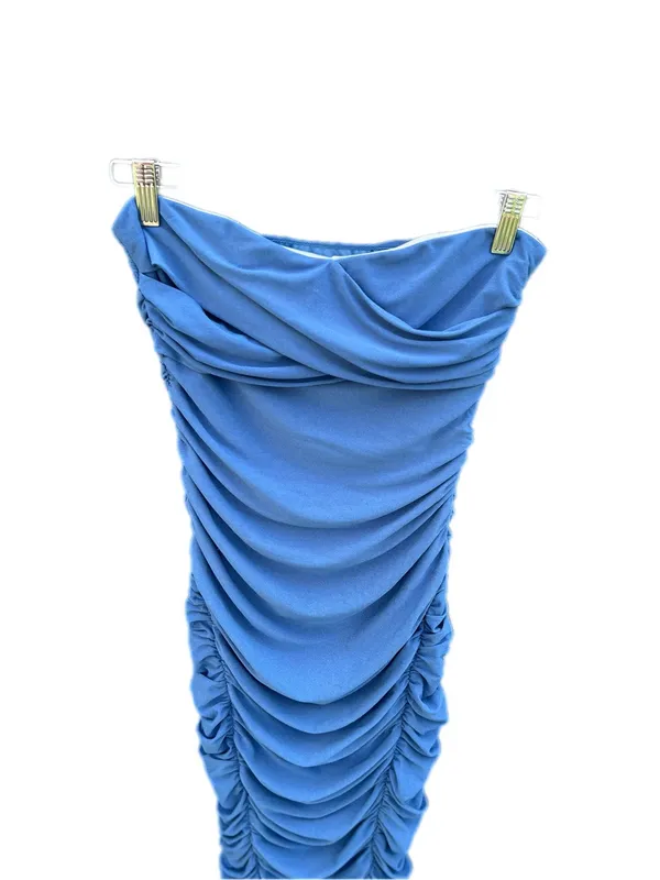 Hello Molly Strapless ALL THE CURVES MIDI DRESS In Blue - Image 4
