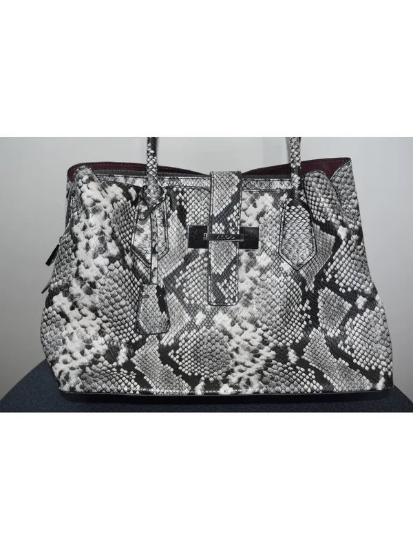 ALDO Black White Snakeskin Print Tote Bag Black Lining - Image 6