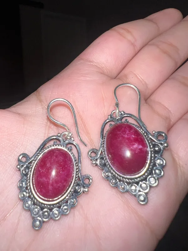 925 pure silver Simulated Ruby Gemstone Handmade Drop Dangle Earrings Jewelry 1.6" - Image 3