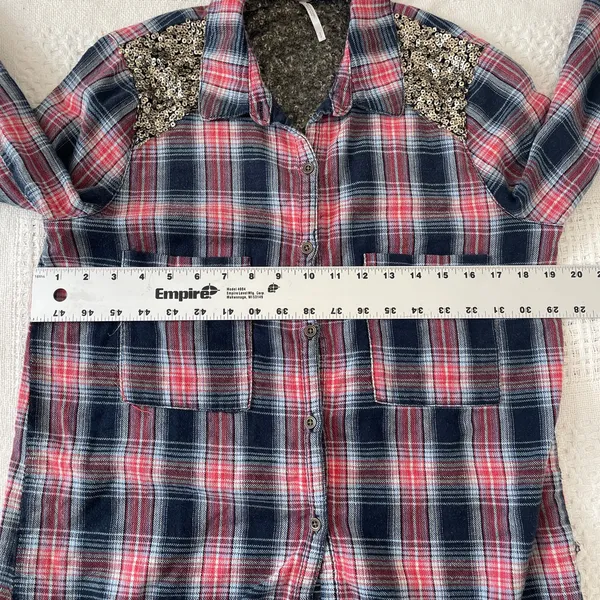 Free People Little Bit of Sugar plaid flannel sequin mesh panels TLS2 3585 - Image 4