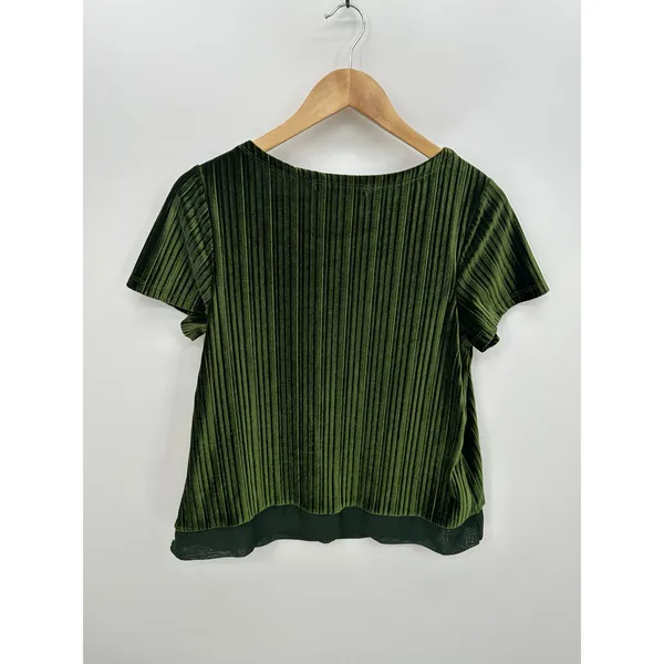 Signature Collection Green Velvet Tee Women Small Short Sleeve Striped Velour‎ - Image 2