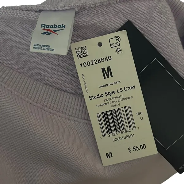 Reebok Studio Style LS Crew Sweatshirt Women's Medium Training Purple‎ Sporty - Image 4