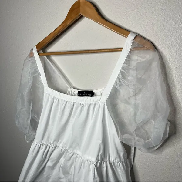 Pomander Place Tuckernuck White Tinsley Puff Sleeve Babydoll Blouse Top - Image 4