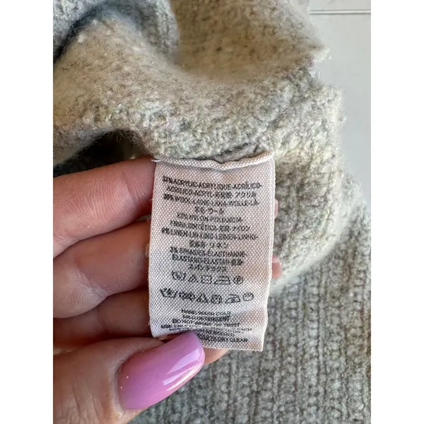 Free People‎ Mock Neck Zip Front Tassel Detail Oversized Knit Sweater Beige XS - Image 5