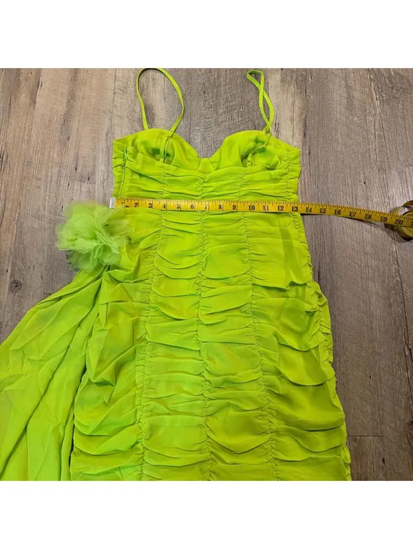 NWT FOR LOVE & LEMONS Lorlai Mini Dress in Lime Green Ruched Dress Medium - Image 9