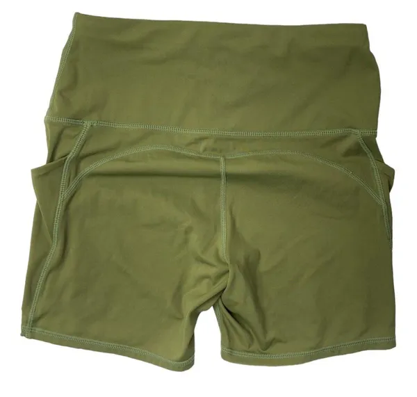 Oalka Activewear Women’s Green High Waisted Side Pocket Biker Shorts Size Small - Image 2