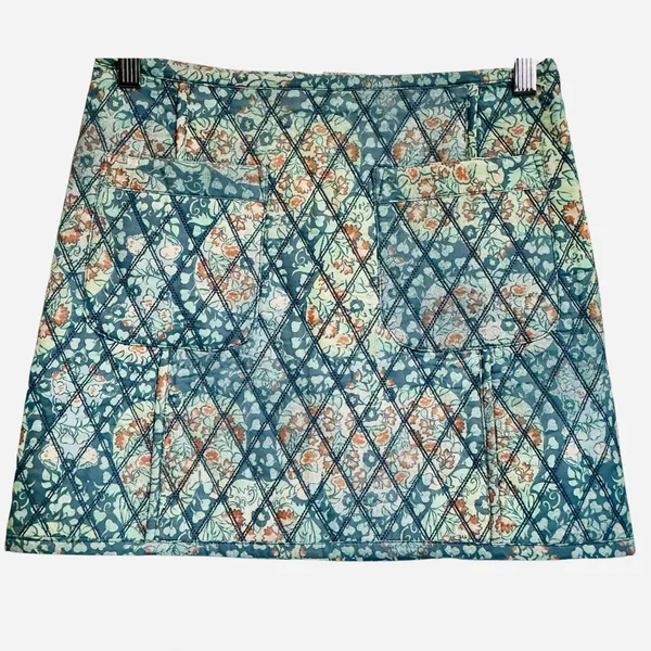 FREE PEOPLE Quilted Darla‎ Floral Print Blue Mini Skirt Patch Pockets Boho XS - Image 4