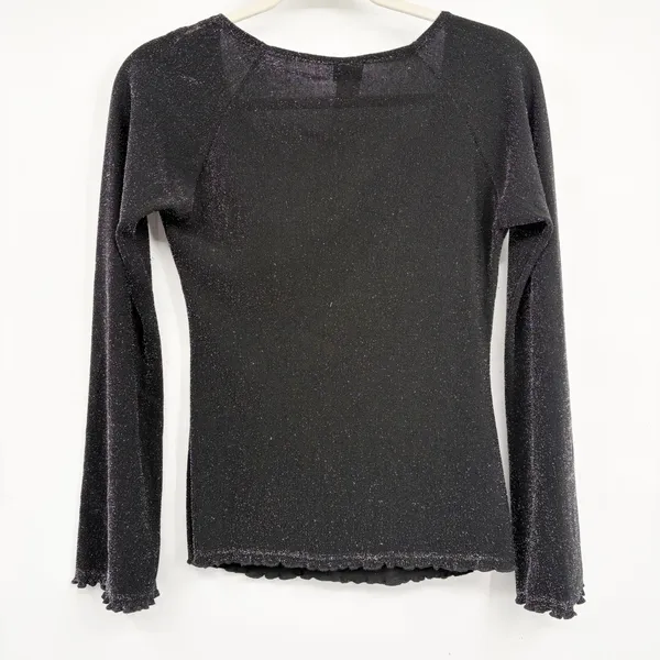 IRE Womens Black‎ Y2K Witchy Shimmer Bell Sleeve Whimsigoth Keyhole Top Size M - Image 6