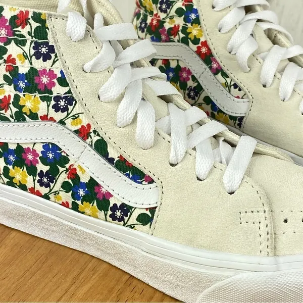Vans Sk8 Hi Tapered Floral Sneakers White Suede Canvas‎ Multi 3.5 Men 5 Women - Image 8