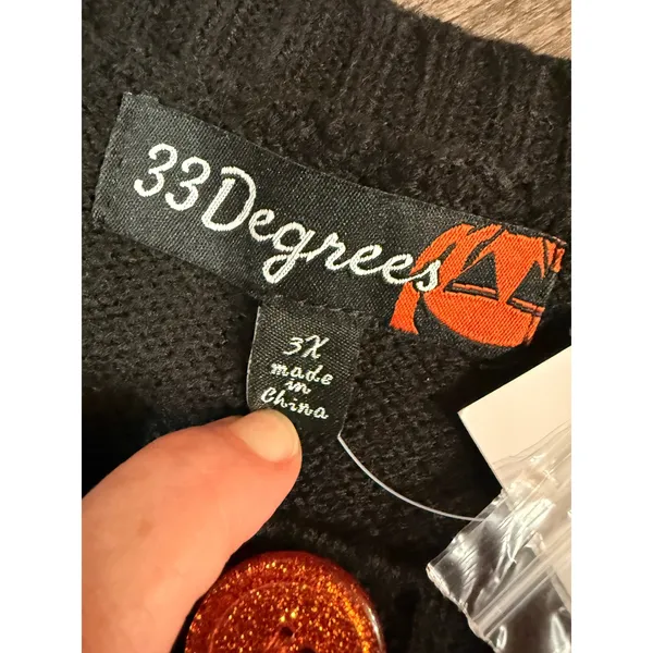 NWT 33 Degrees Pumpkin Cardigan Black Jack O Lantern Halloween Sweater 3X - Image 3