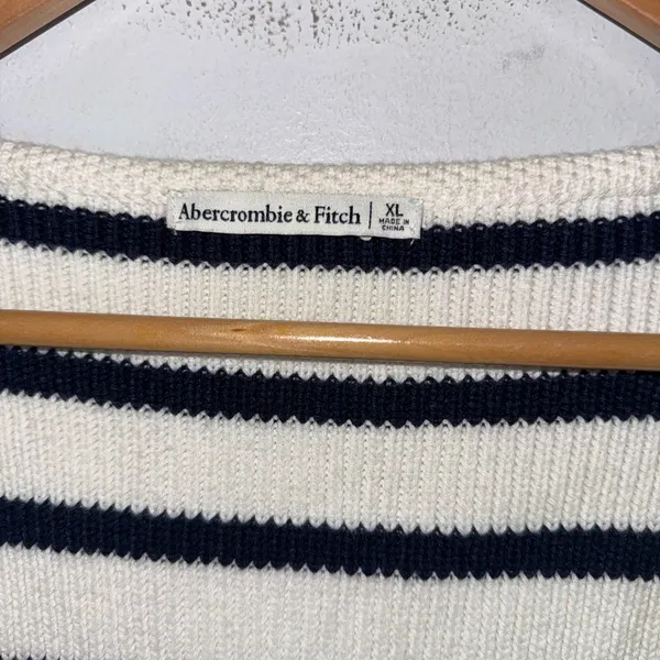 NWT Abercrombie & Fitch‎ Sweater Vest Navy White Striped Knit Button Up XL - Image 4
