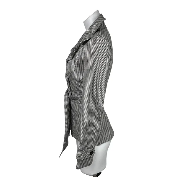 Halogen Black White Gingham Check Double Breasted Tie Belt Trench Jacket Sz XS - Image 3