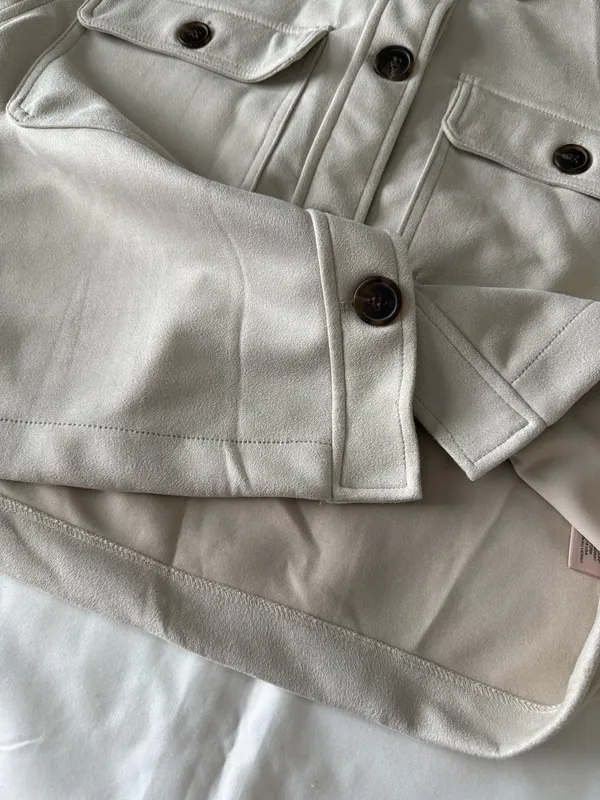 Cream Colored Faux Suede Button Down Shacket - Image 5