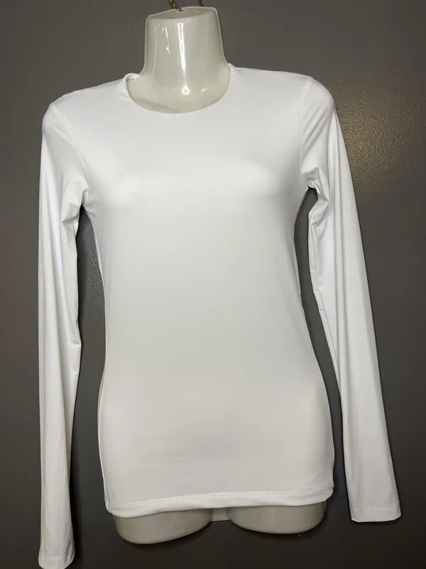 Zara Shirt Womens Small White Crew Neck Long Sleeve Basic Stretch Tee Top - Image 2