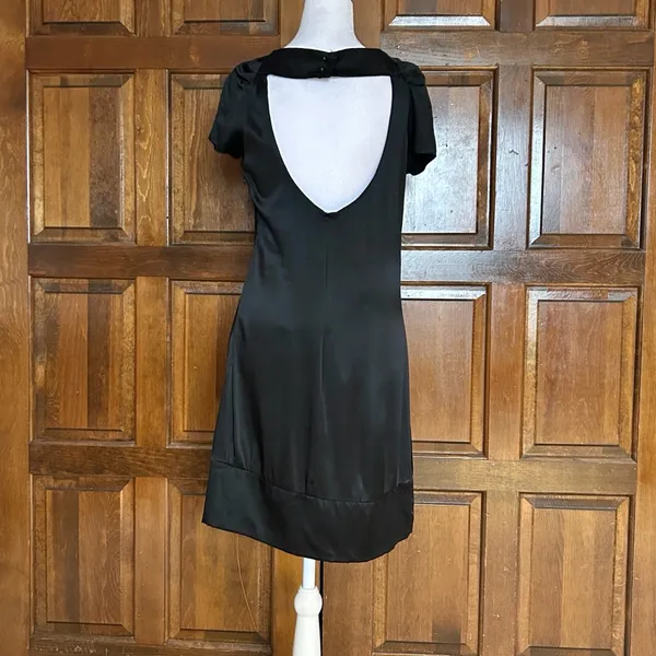 Vintage CACHE 100% Silk Satin Cocktail Dress Black Size 4 LBD Cap‎ Sleeve Luxe - Image 3