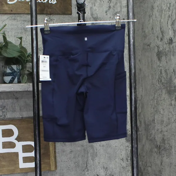 ID Ideology Womens Petite Compression High-Rise 10" Bike Shorts Navy Blue PP - Image 2