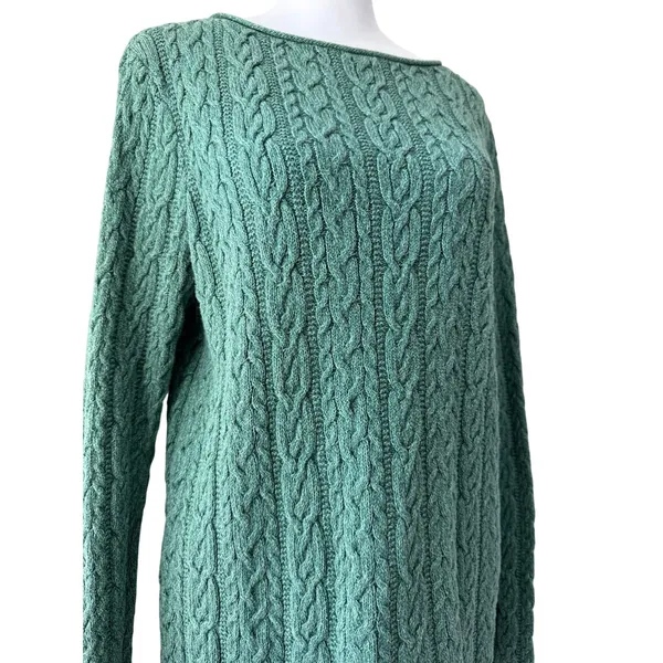 Lauren Ralph Lauren 100% Cotton Green Cable Knit Long Sleeve Pullover Sweater - Image 2