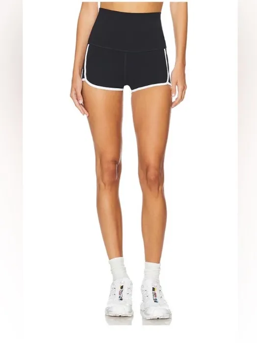 Free People Sporty Black High-Rise Athletic Shorts with White Trim - Image 5