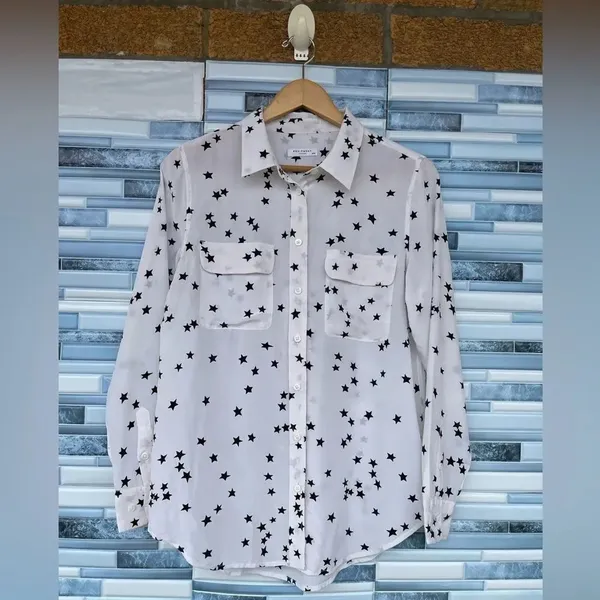Equipment Star Print Long Sleeve Silk Blouse medium - Image 6