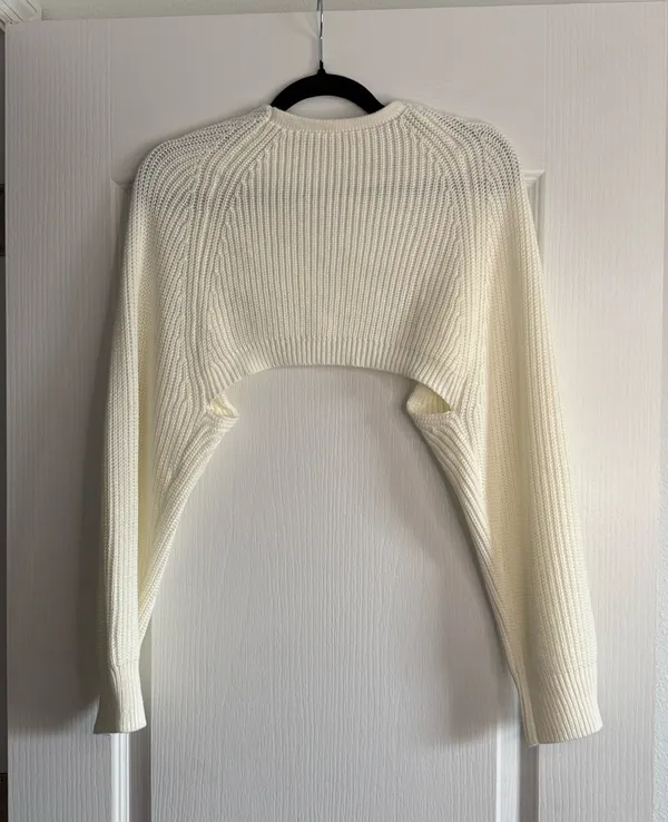 Cropped Cardigan in Cream Small White - Image 3