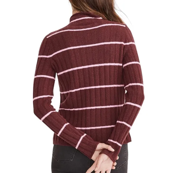 Madewell Ribbed Turtleneck Sweater Burgundy Pink Striped Merino Alpaca MC188 NEW - Image 2