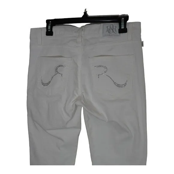 Rock Republic White Bootcut Jeans Women Size 27 Embellished Pocket Denim Pants - Image 8
