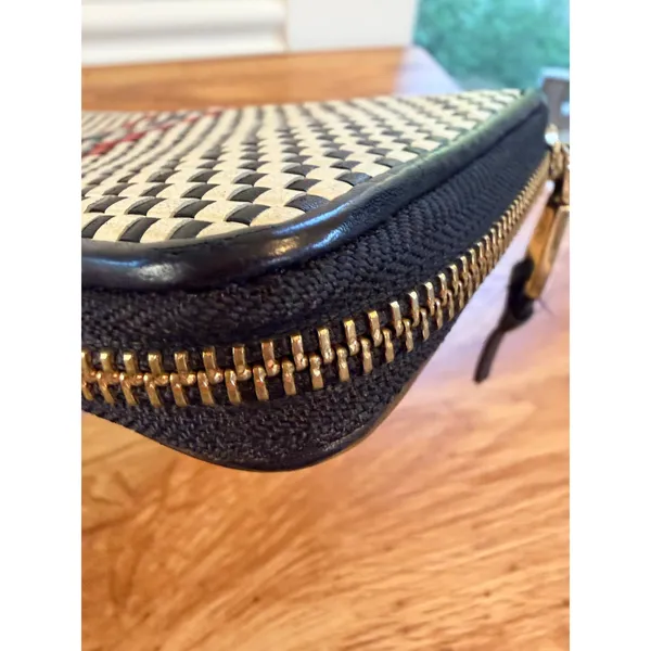 Tory Burch Woven Leather Checkerboard Zip Continental Wallet Navy White OS - Image 12