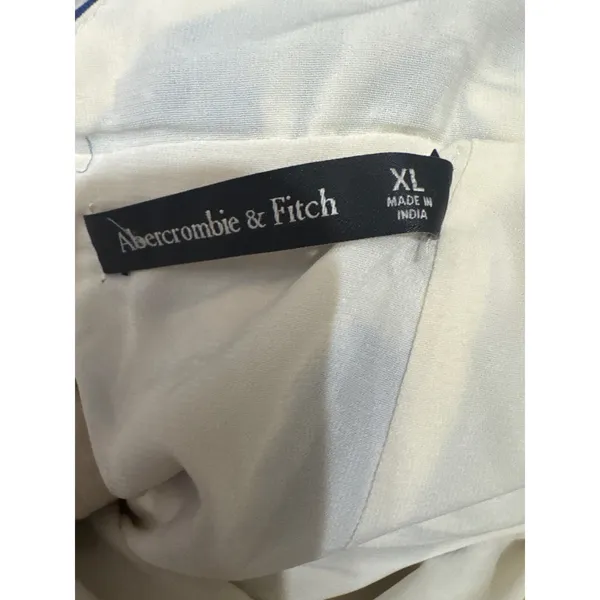 Abercrombie & Fitch Blue White Peacock Toile Maxi Dress XL Lace Up Back Slit - Image 3