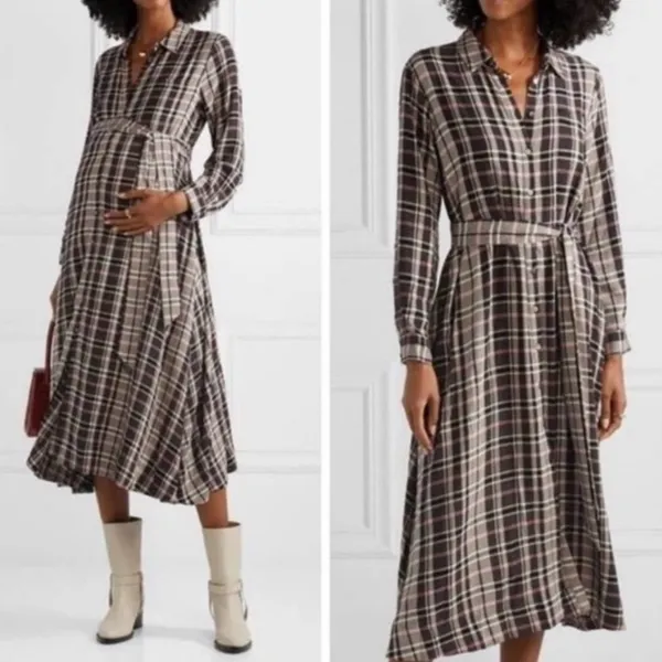 HATCH Alyssa Plaid Button Down Maxi Dress Maternity‎ Size 1 Small Black - Image 2