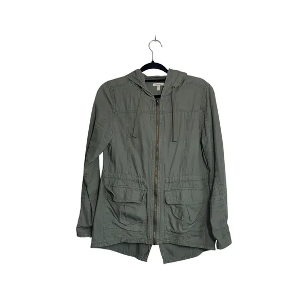 Maurices Anorak Jacket Solid Olive Green Hooded Utility Outdoors - Image 2