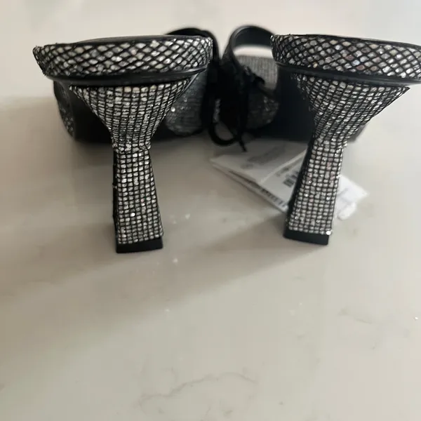 Zara Silver Sparkly Peep Toe Heeled Mules Glitter Shoes EU 37 NWT - Image 6