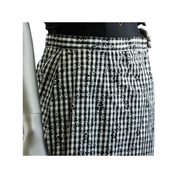 Vintage 1970s Black White Gingham Skirt with Black Flocked Flowers Medium - Image 4