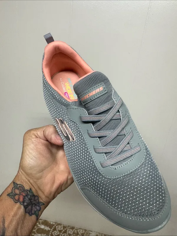 Skechers Gray with Coral Lined Slip-On Lace Sneakers - Image 3