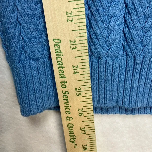 LL Bean Womens Blue Cotton Cable Knit Sweater Size Medium Fisherman‎ - Image 9