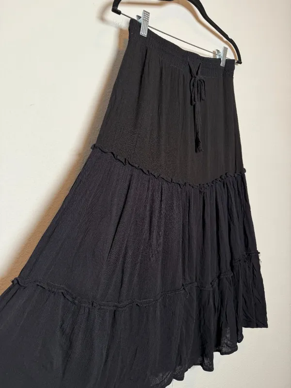 Black Maxi Peasant Tiered Skirt  - Image 2