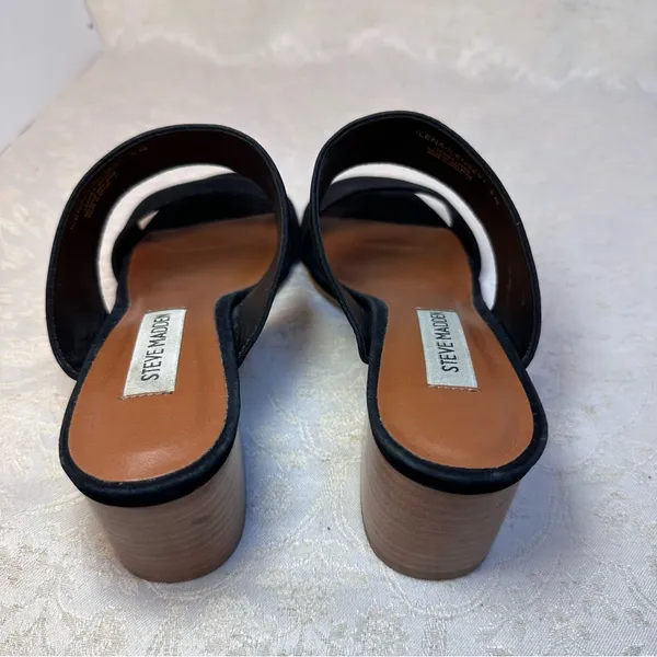Steve Madden Ilena Suede Leather Strap Black Mules with Wooden Heel Size 6 - Image 3