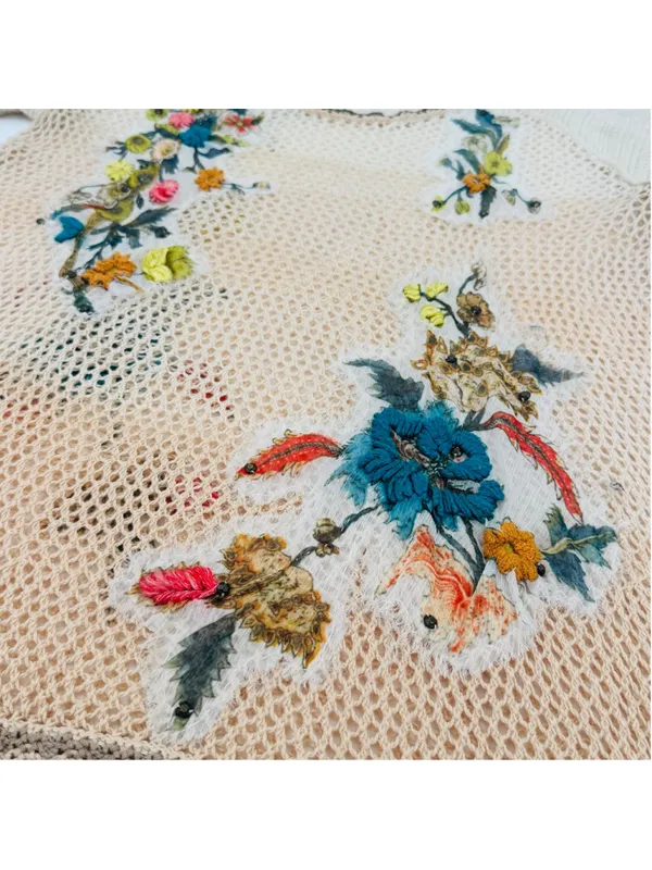 Women's Free People Floral Crochet Hooded Sweater Size S Beige Multicolor - Image 6