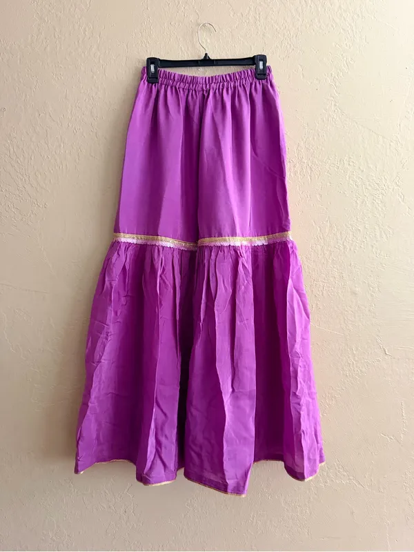 Purple Tiered Wide-Leg Pants with Elastic Waist - Image 5