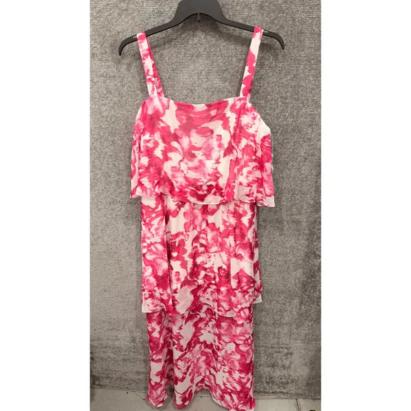R&M Richards Womens Maxi Dress 20W Pink White Floral Tiered Popover 66661W - Image 3