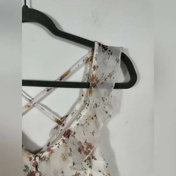 Abercrombie Fitch Floral Peplum Top‎ Womens Small Ruffle Strappy Babydoll Y2K - Image 5
