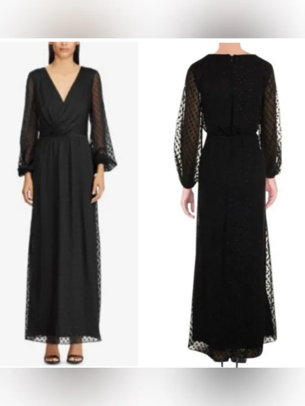Lauren‎ Ralph Lauren Women 10 Rosaleen Polka-Dot Maxi Dress Black V-Neck FLAW - Image 2