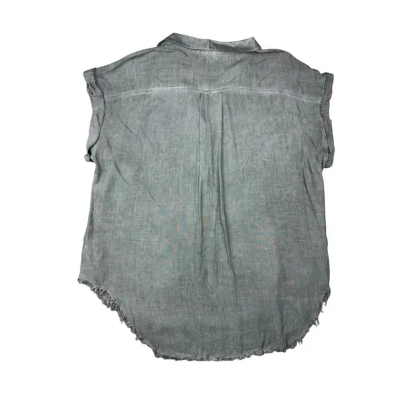 Umgee Green Short Sleeve Frayed Hem Button Down Shirt Small 100%‎ Rayon Boho Top - Image 7