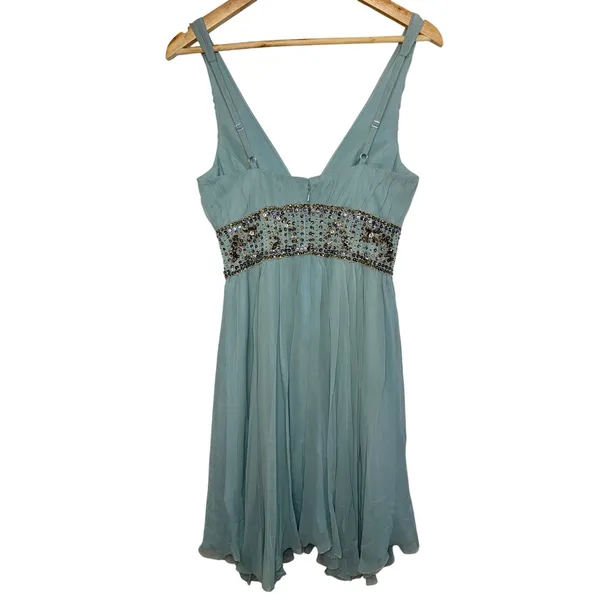 NWT Mandalay AQ Blue Silk Gold Beaded Embellished Mini Cocktail Party Dress Sz 6 - Image 7