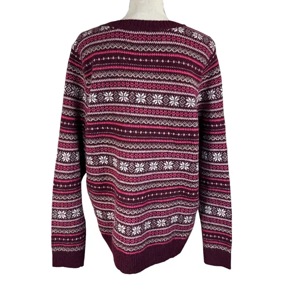 Croft & Barrow X-Large Sweater Fair Isle Crew Neck Long Sleeve Pullover Berry - Image 4