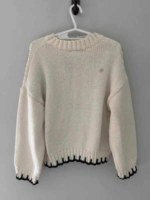 Grey Bandit Chunky Cable Knit Cropped Sweater Small Cream Black - Image 6