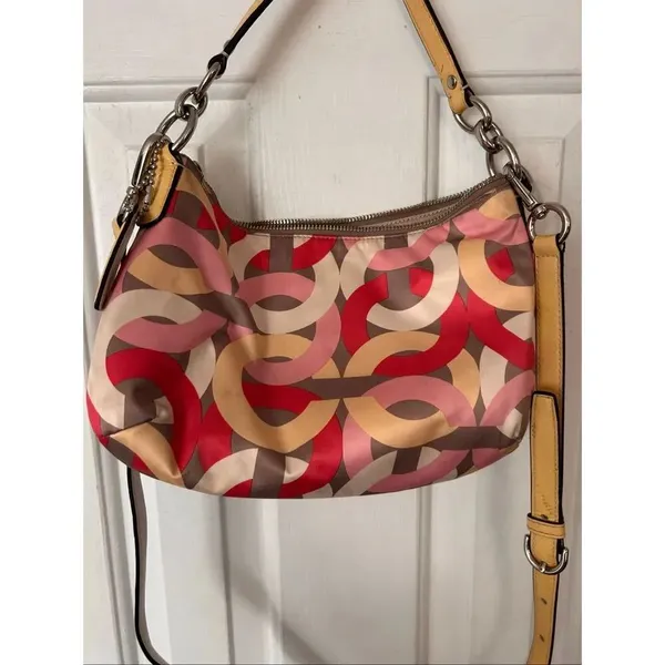 Coach vintage Y2K purse pink yellow white tan crossbody or shoulder bag 11x7 inc - Image 5