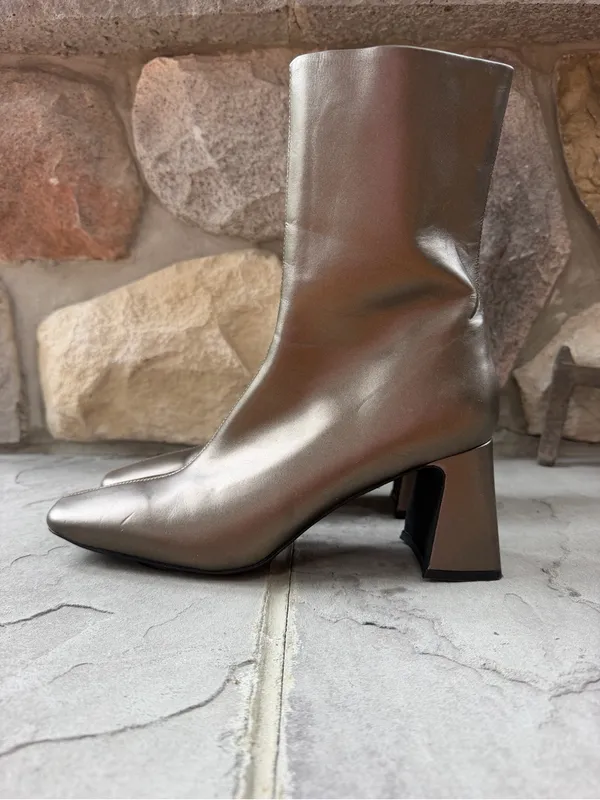 JEFFREY CAMPBELL Jerema Boot In Pewter Square Toe Flared Heel Ankle Zip Up - Image 2