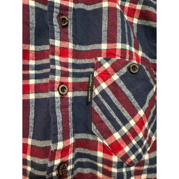 Vermont Flannel Co Red Navy Plaid Organic Cotton Button Down Shirt XS - Image 7